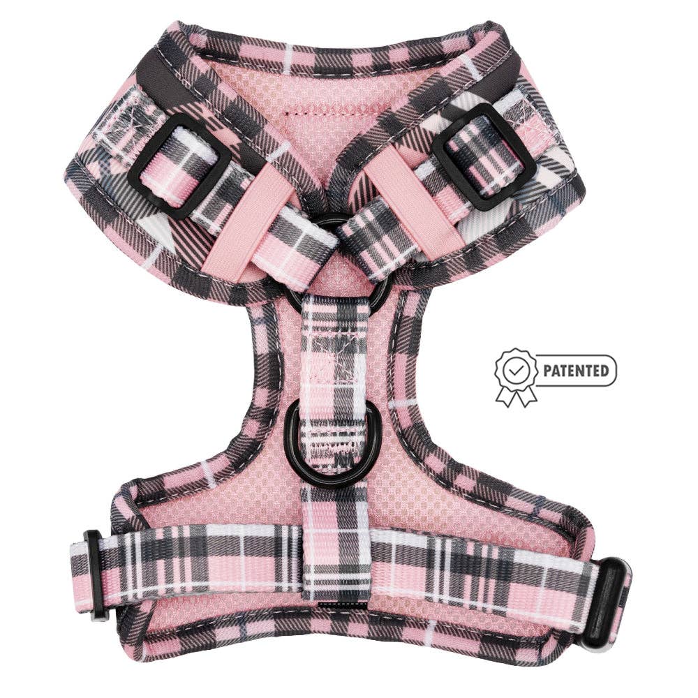 Dog Adjustable Harness - Black Pink Plaid