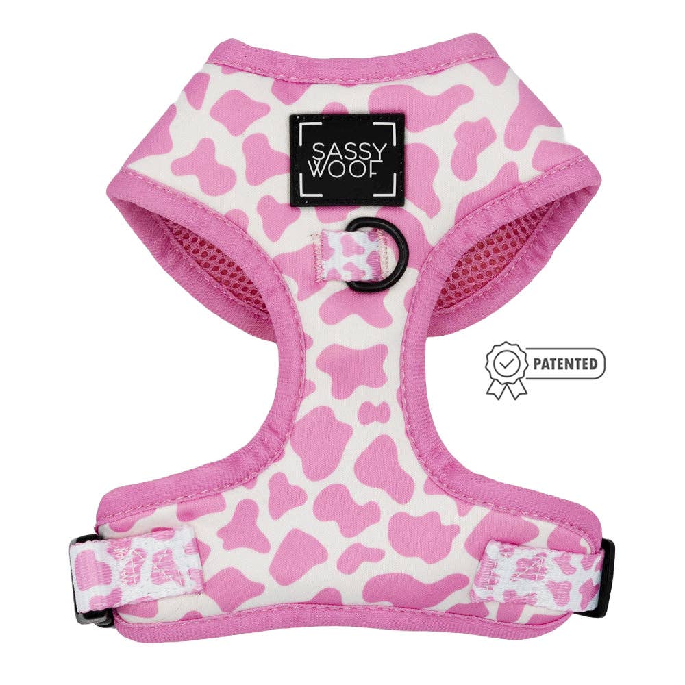 Dog Adjustable Harness - Pink Cow