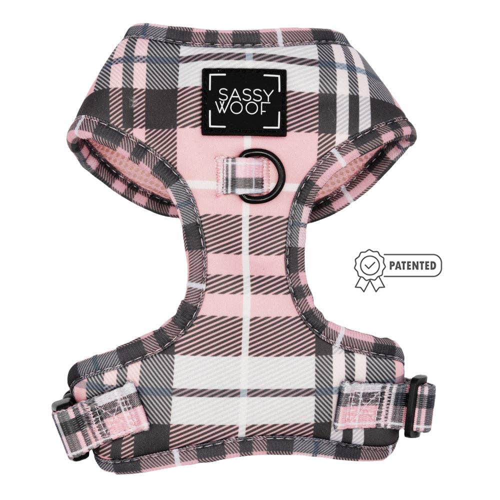 Dog Adjustable Harness - Black Pink Plaid