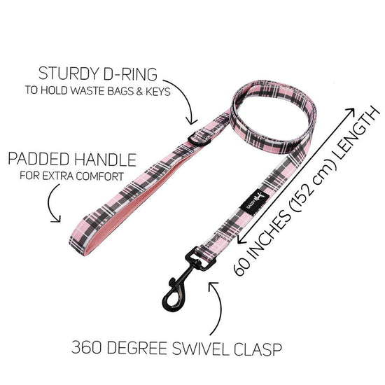 Dog Leash- Black Pink Plaid